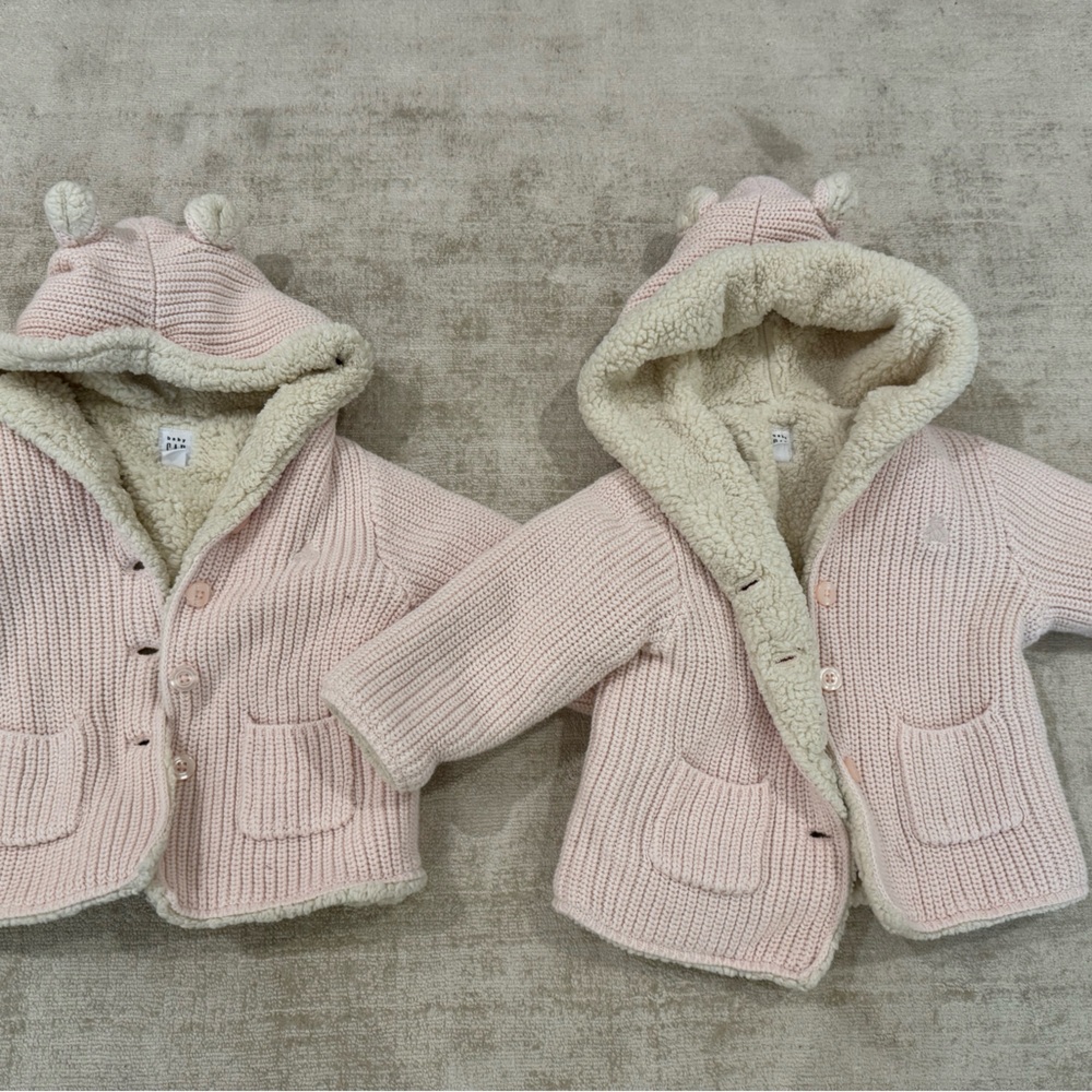GAP Cream and Pink Knit Cardigan with Hood